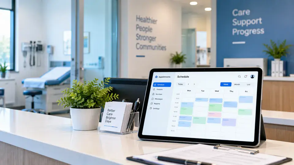 Clean healthcare operations workspace with scheduling context